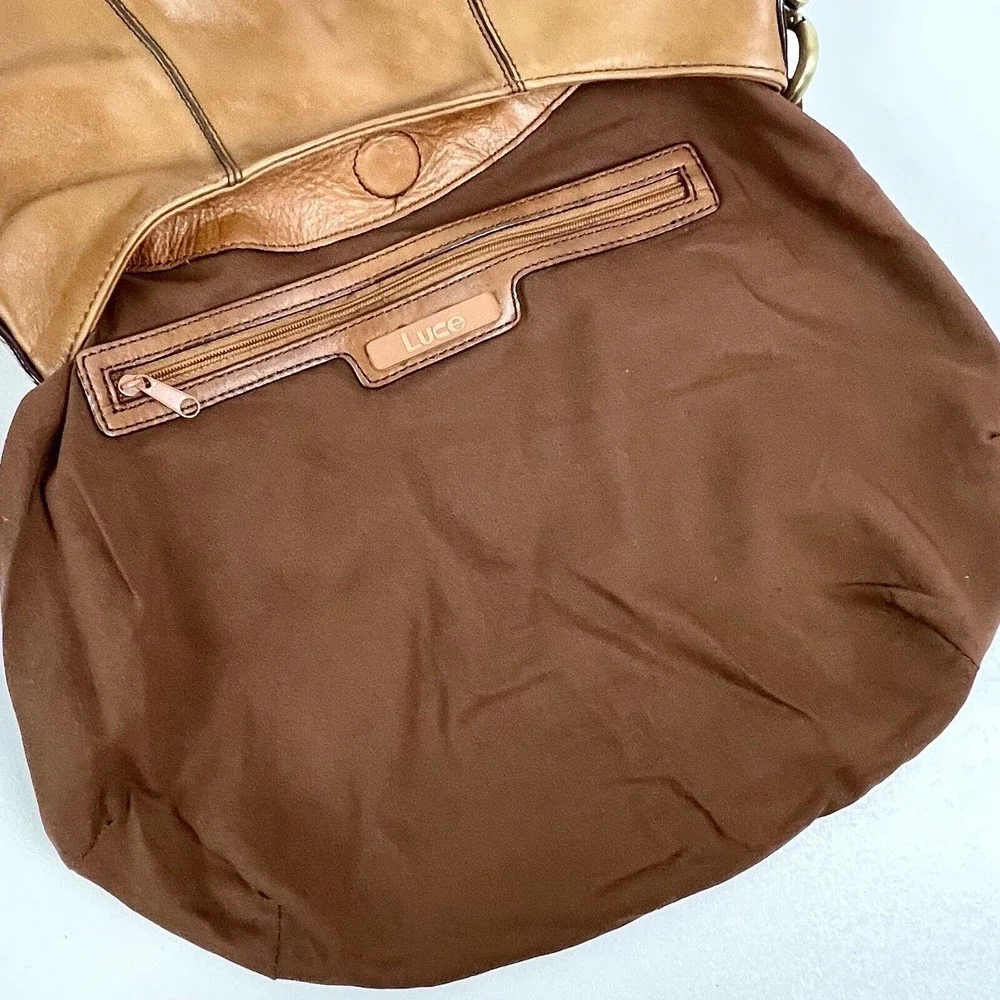 LUCE Leather Hobo Bag Handcrafted Caramel Brown Heavy Brass Hardware & Studs